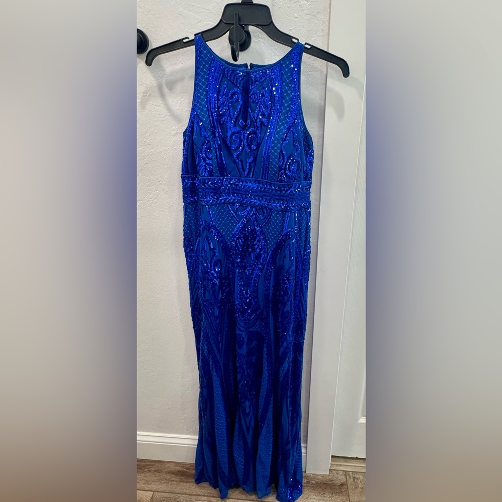 R&M Richards Royal Blue Sequin Evening Gown